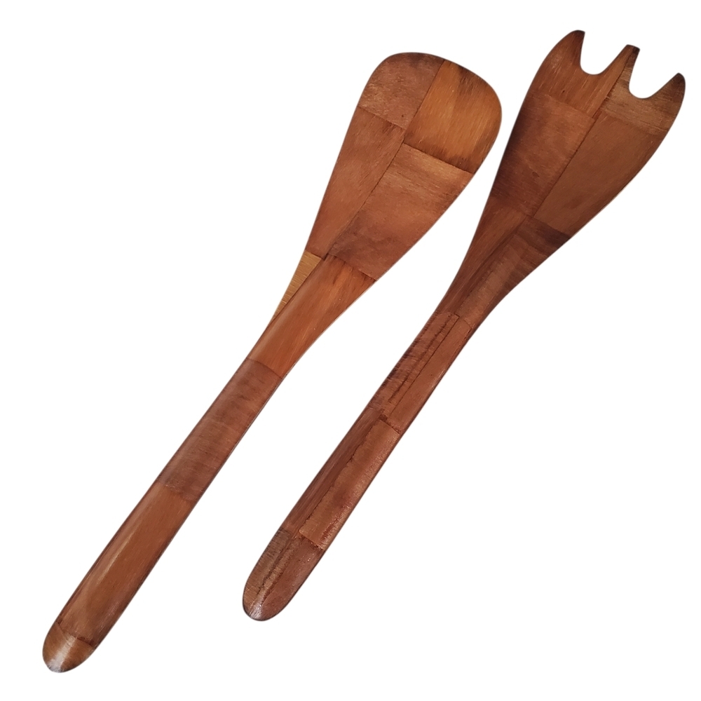 Alegacy Woven Wood Salad Fork & Spoon Server Set (10") 